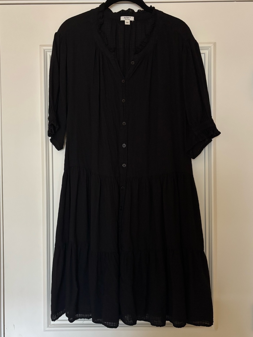 dylan Black Button-Front Tiered Midi Dress